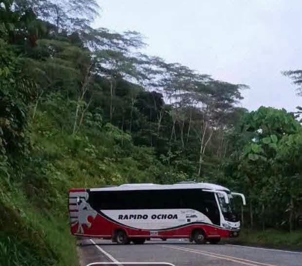 ELN retiene a buses de Rápido Ochoa en la vía Quibdó - Medellín. Foto: Cortesía.