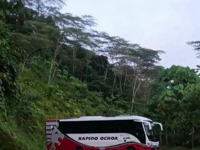 ELN retiene a buses de Rápido Ochoa en la vía Quibdó - Medellín. Foto: Cortesía.