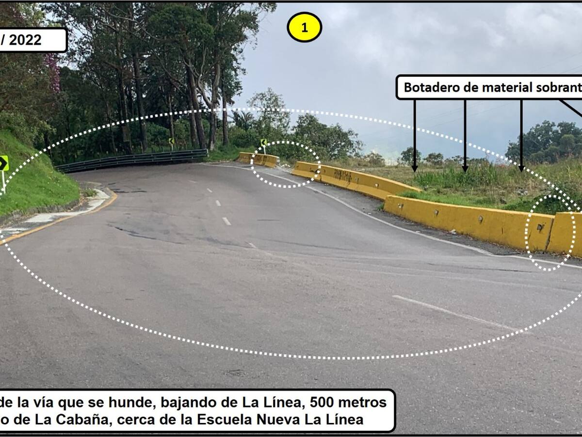 Un tramo de la vía La Línea en el sector Quindío se hunde, Invías anuncia intervención