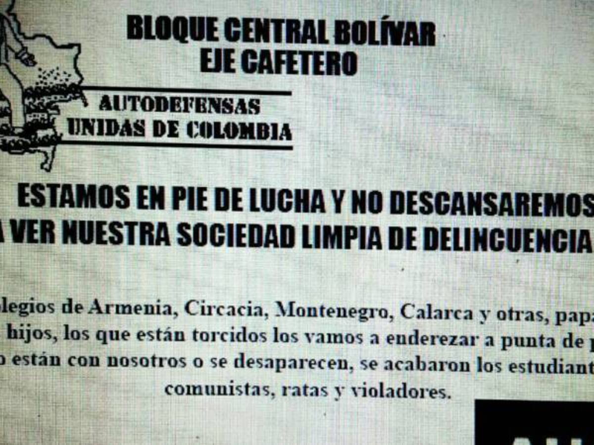 Panfleto o volante anunciando limpieza social circula en varios municipios del Quindío
