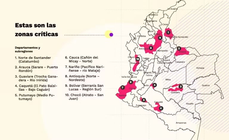 10 zonas críticas en Colombia por los grupos armados ilegales