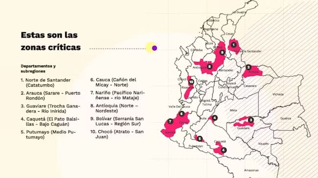 10 zonas críticas en Colombia por los grupos armados ilegales