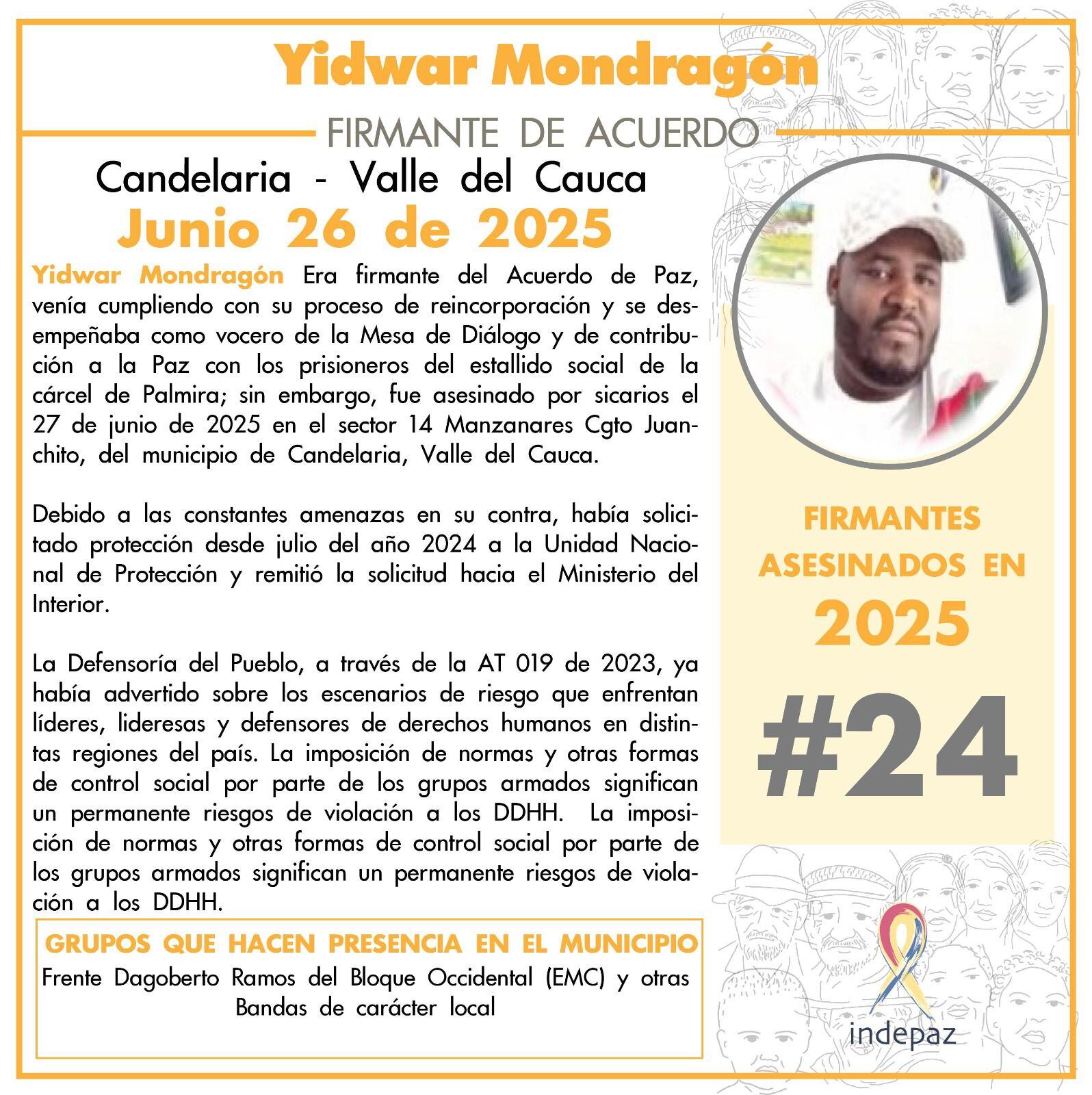 Asesinan en Candelaria, Valle, a firmante del Acuerdo de Paz en un ataque sicarial