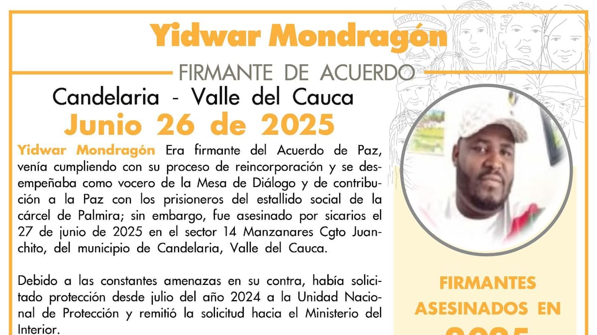 Asesinan en Candelaria, Valle, a firmante del Acuerdo de Paz en un ataque sicarial