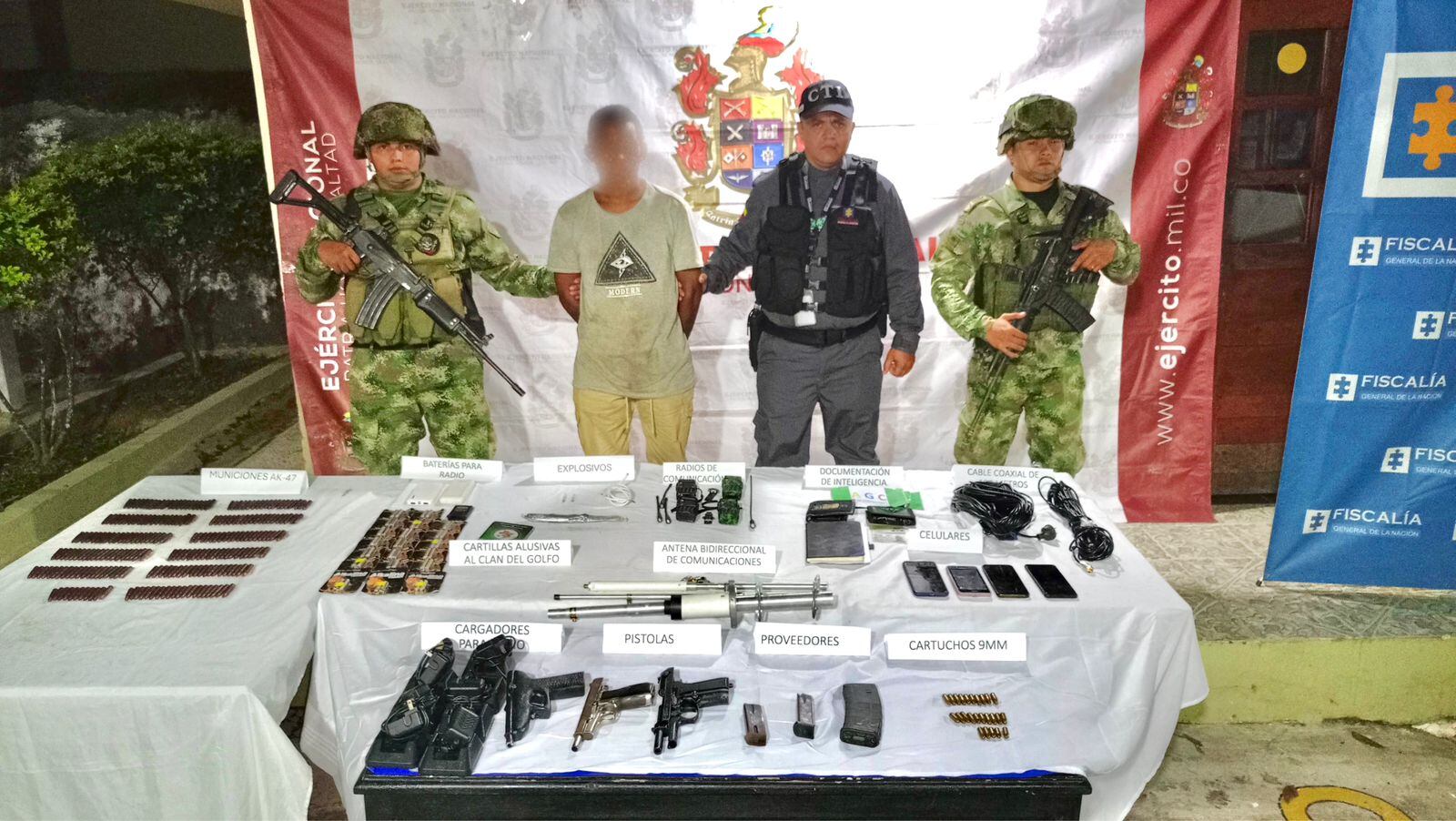 Incautación de material de guerra y captura en el nordeste de Antioquia. Foto: cortesía Ejército.