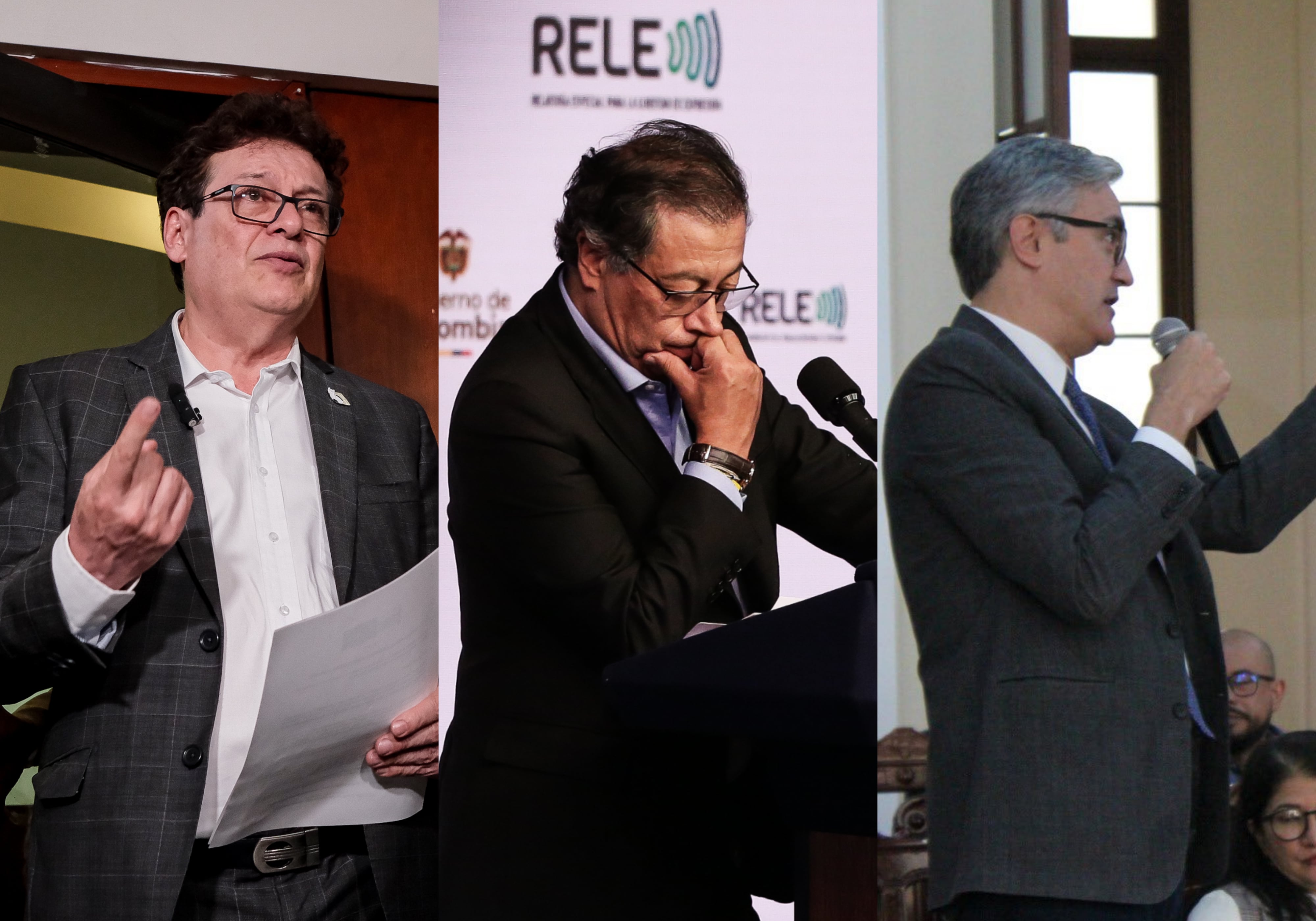 Alirio Uribe (Colprensa - Mariano Vimos), Gustavo Petro (Colprensa - Catalina Olaya) y Christian Garcés (X - @ChriGarces)