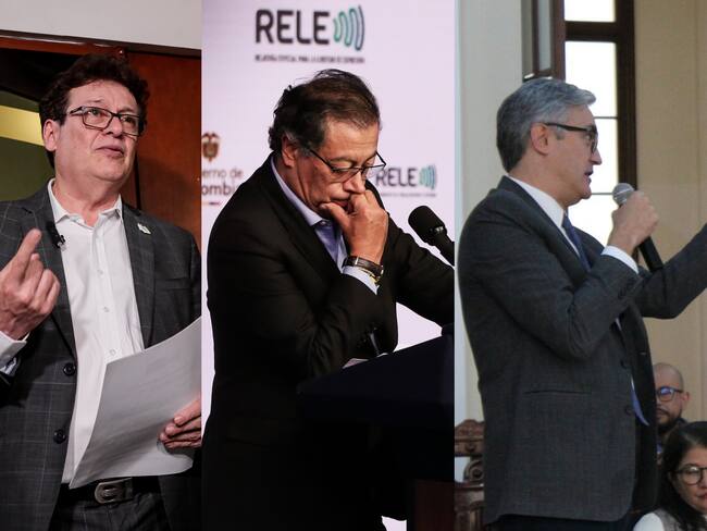 Alirio Uribe (Colprensa - Mariano Vimos), Gustavo Petro (Colprensa - Catalina Olaya) y Christian Garcés (X - @ChriGarces)