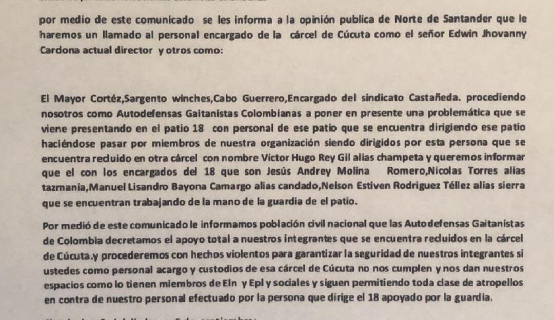 Amenazan funcionarios del Inpec y director de la cárcel