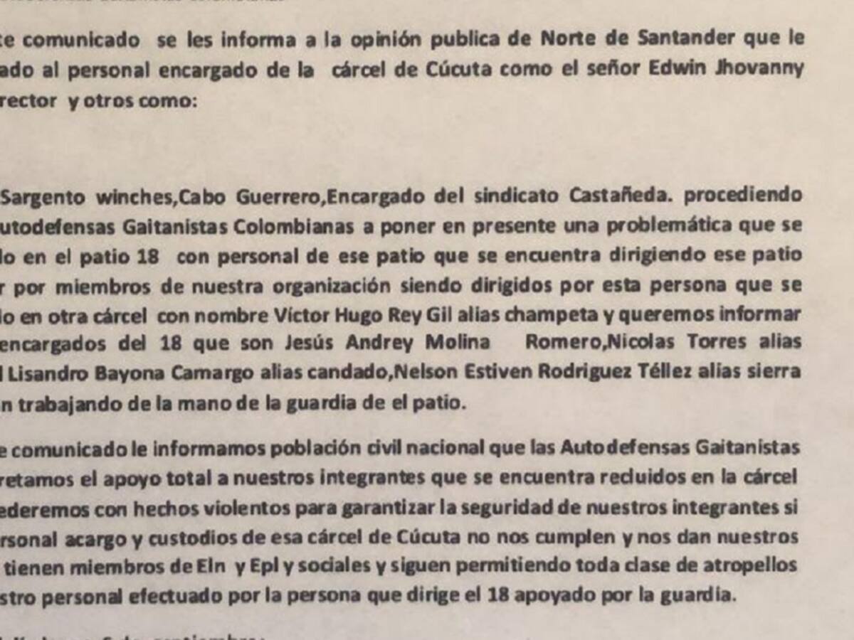 Amenazan funcionarios del INPEC y director de la cárcel en Cúcuta