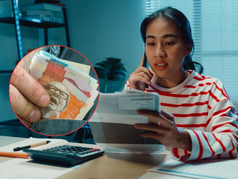 Mujer pidiendo un crédito / Billetes colombianos (Getty Images)