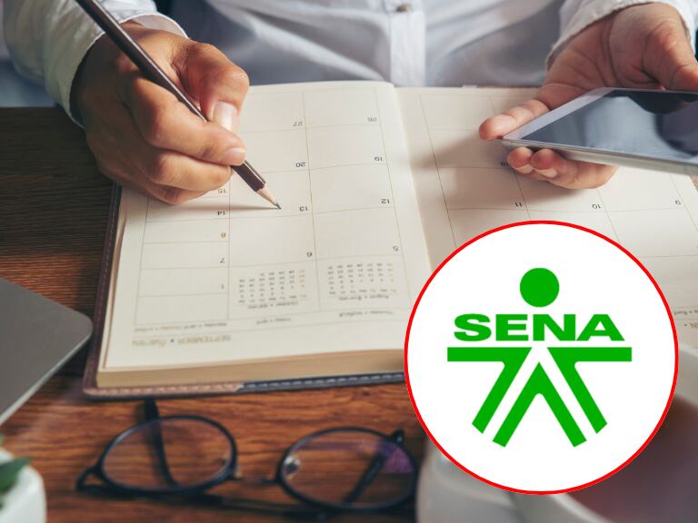 Persona con calendario, imagen de referencia Getty Images + logo del Sena