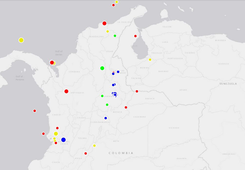 Actividad sísmica en Colombia / mapa del SGC