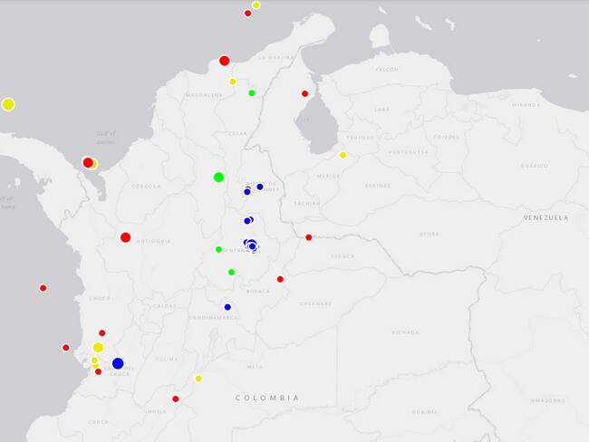 Actividad sísmica en Colombia / mapa del SGC