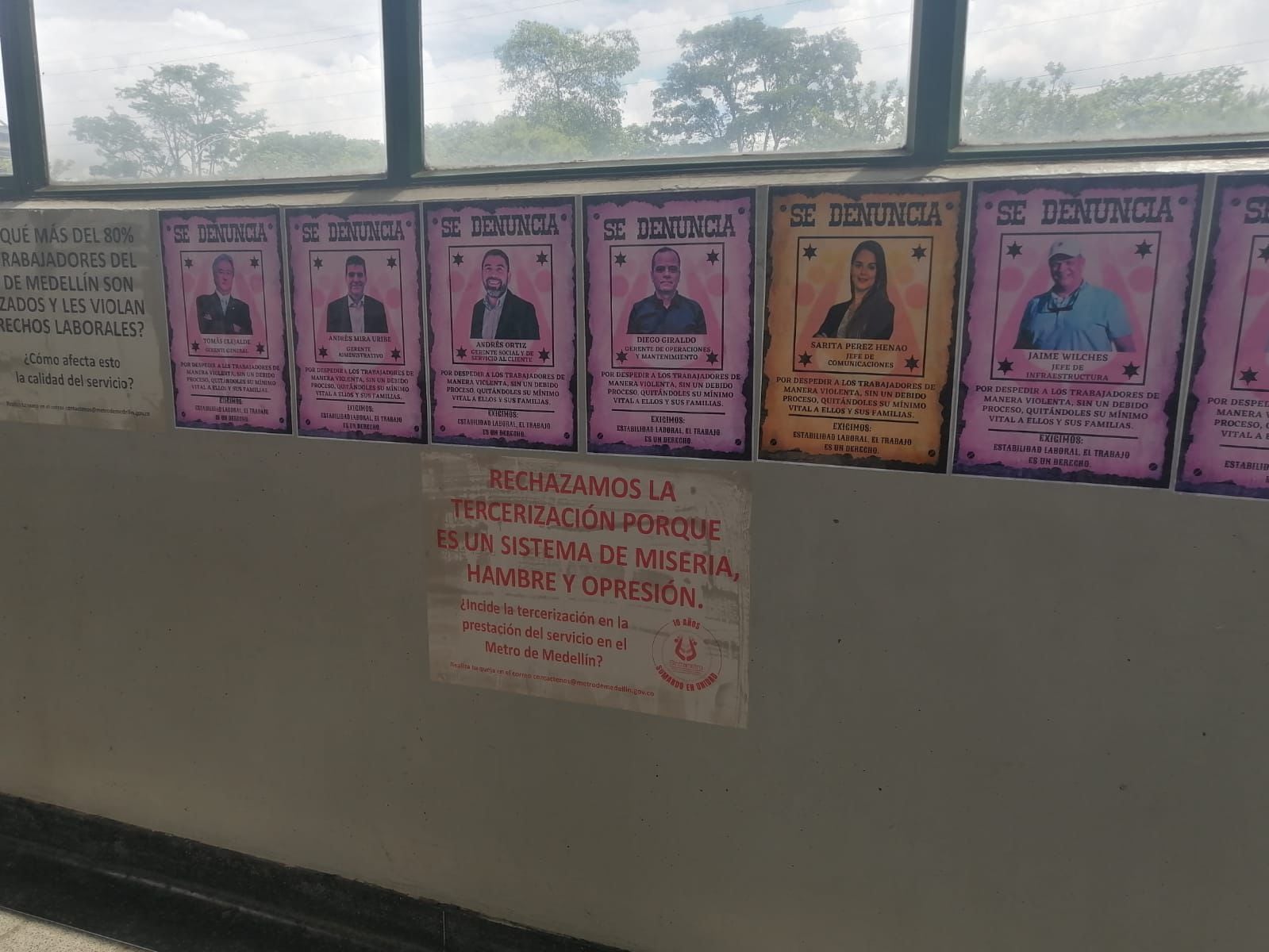 Protesta de sindicato de trabajadores del Metro de Medellín.