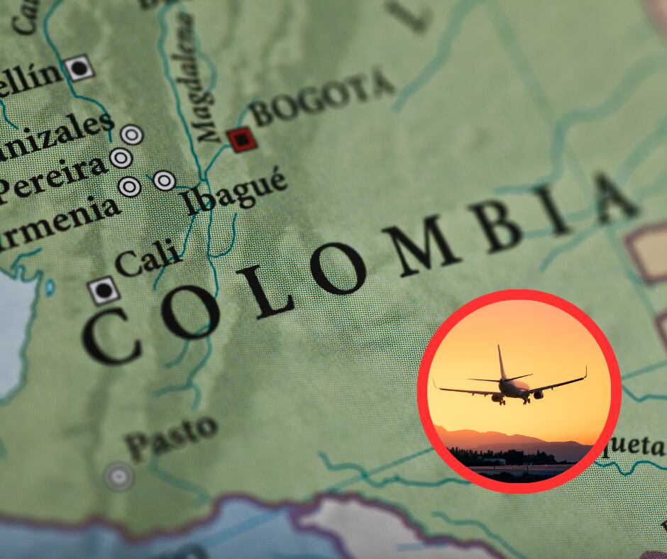 Mapa de Colombia y avión aterrizando (Getty Images)