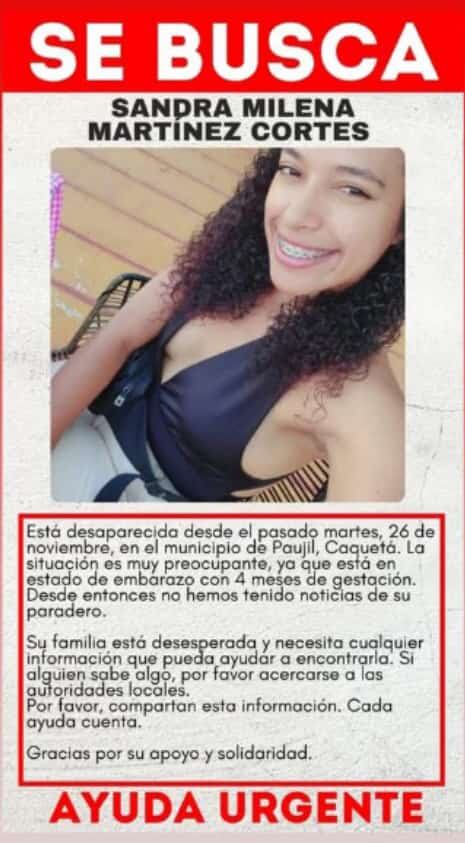 Sandra Milena Martínez desaparecida en Paujil, Caquetá