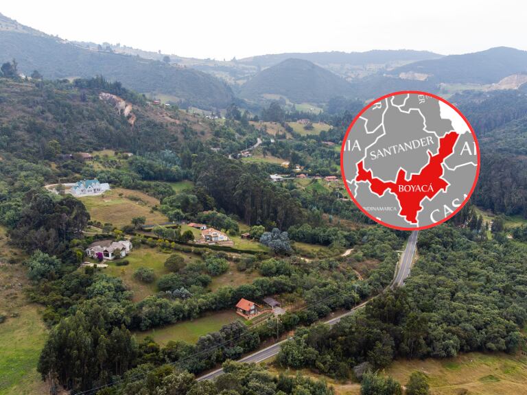 Paisaje colombiano y al lado el mapa de Santander y Boyacá (Fotos vía Getty Images)