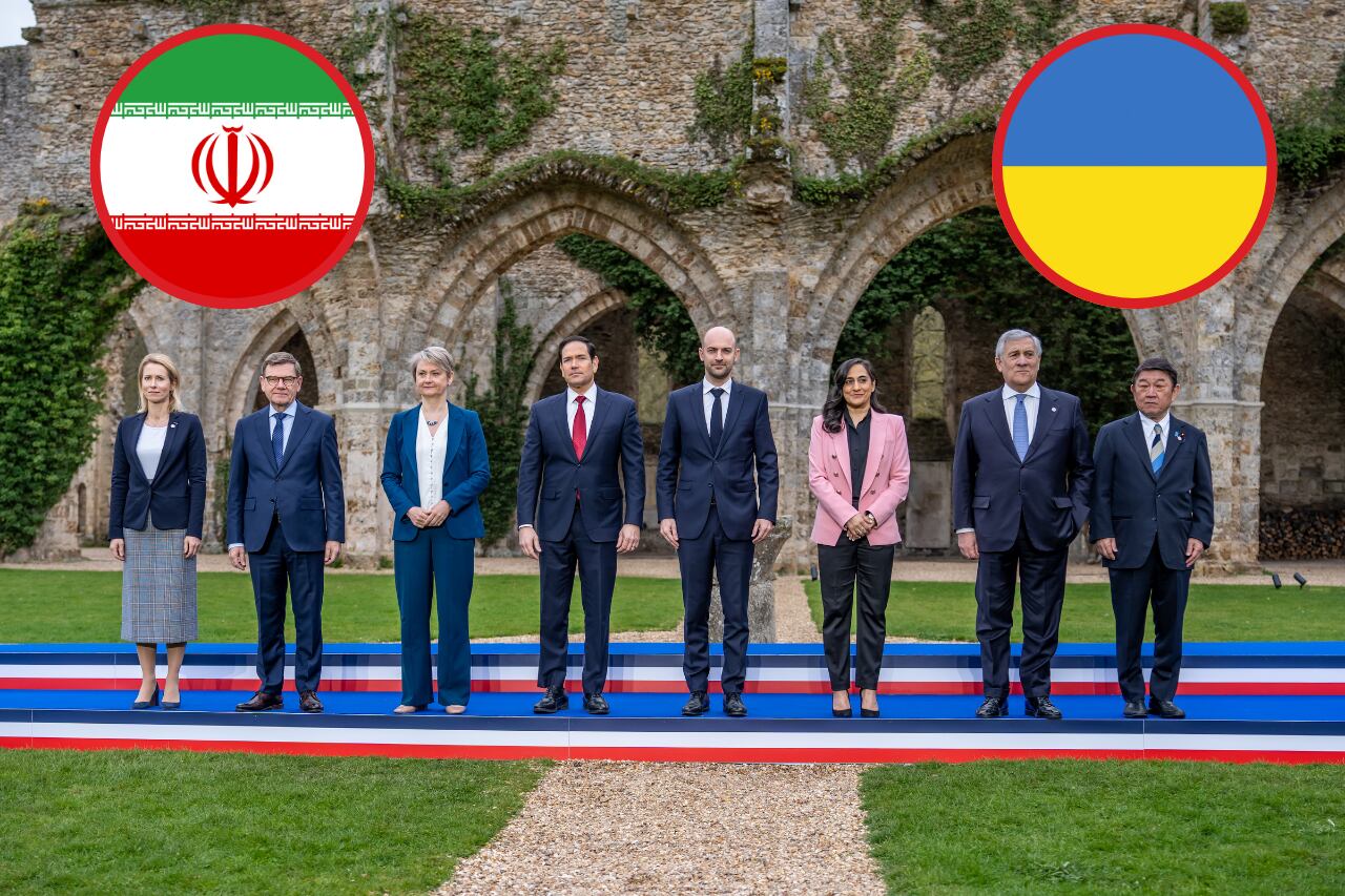Imagen de referencia. Reunión G7: Getty Images / Banderas Irán - Ucrania: Getty Images.
