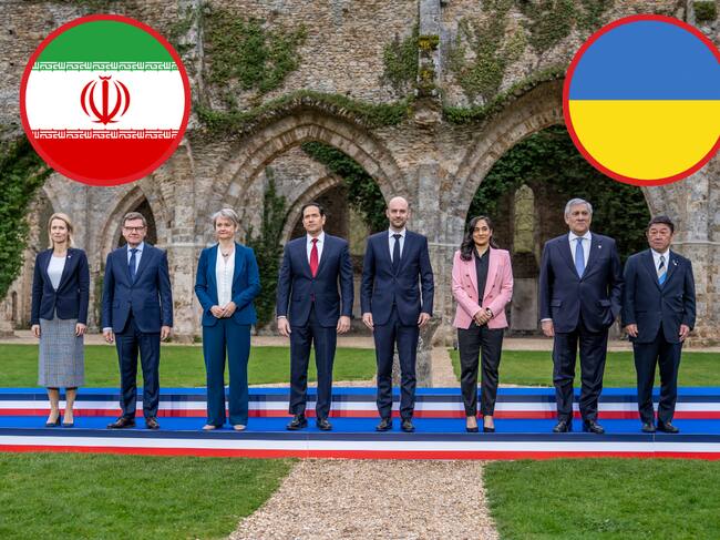 Imagen de referencia. Reunión G7: Getty Images / Banderas Irán - Ucrania: Getty Images.