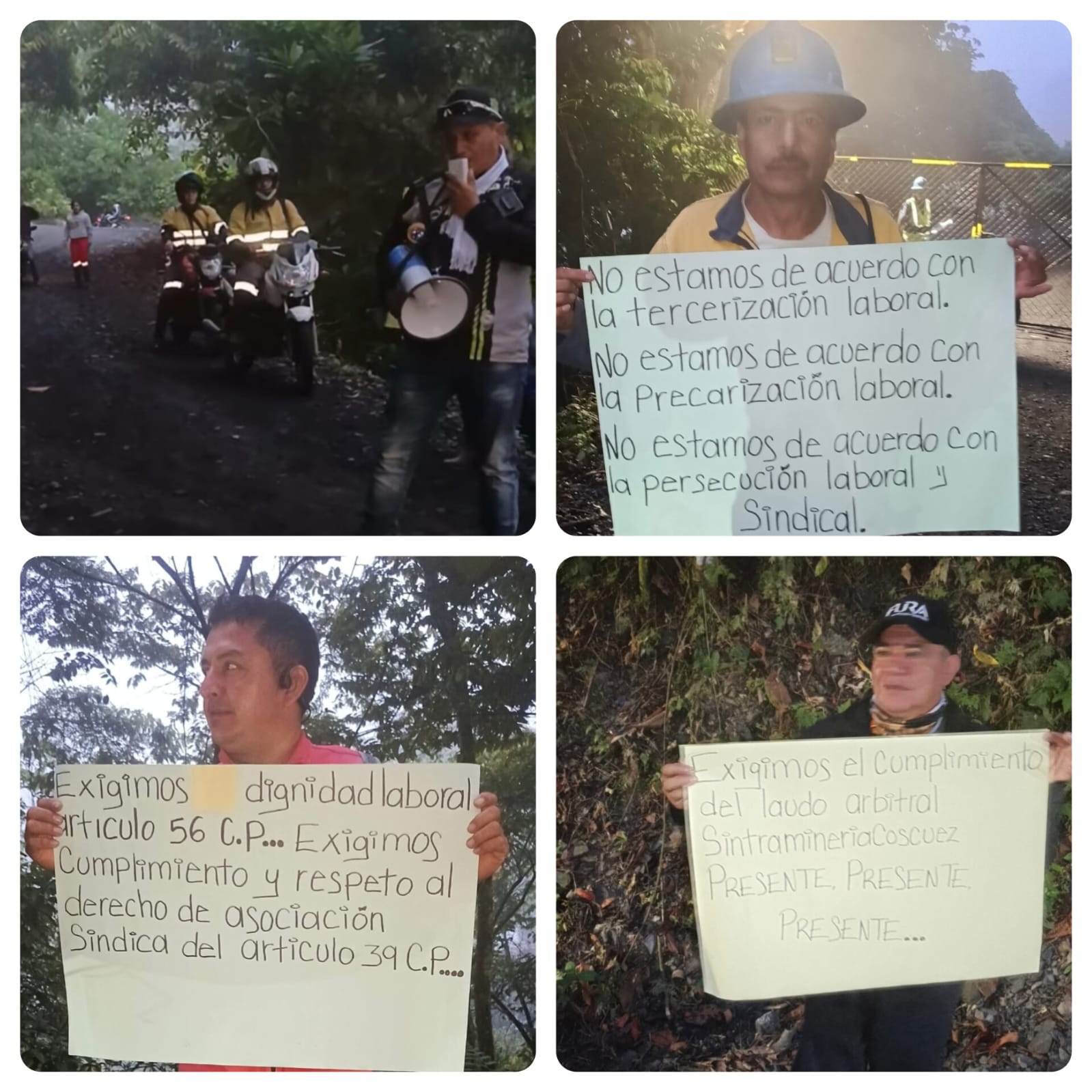 Trabajadores de Sintramineriacoscuez realizan un plantón frente a la mina La Paz en San Pablo de Borbur, por despidos por parte de Fura Gems / Foto: Suministrada.