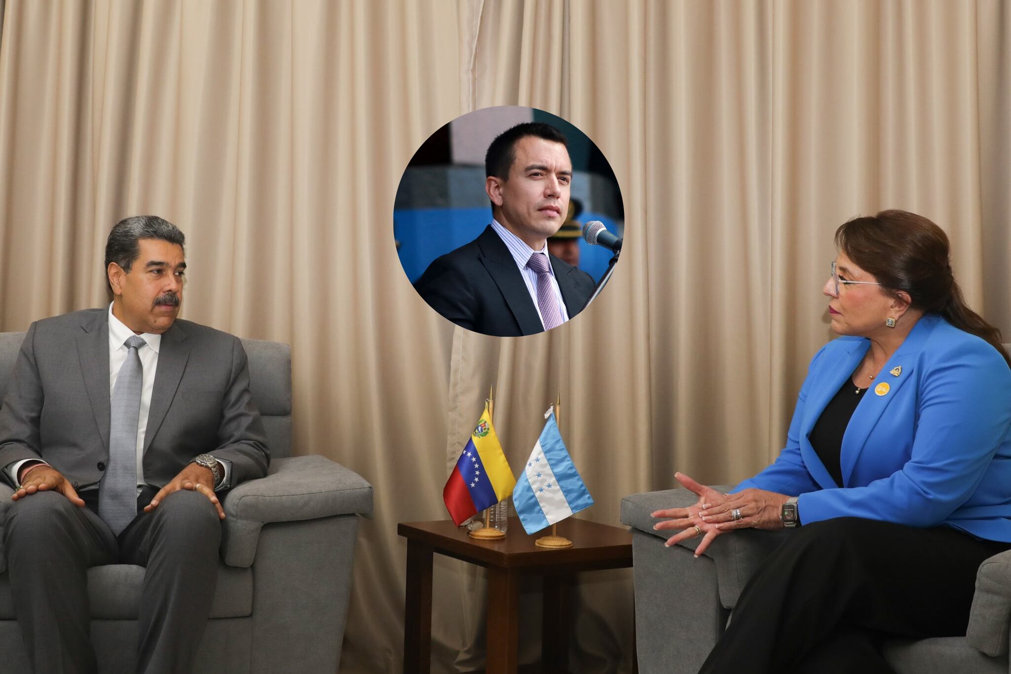 Presidente de Venezuela, Nicolás Maduro; presidenta de Honduras, Xiomara Castro y presidente de Ecuador, Daniel Noboa.