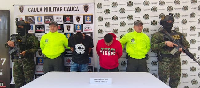 Capturados por orden judicial en Popayán. Crédito: Gaula Militar.m