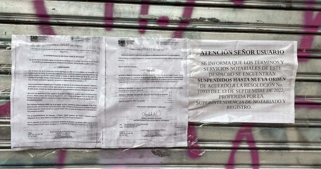La notaría 14 está cerrada desde el 13 de septiembre de 2022.