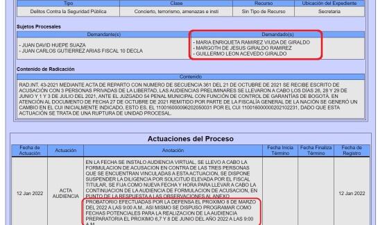 Escrito de acusación en contra de Guillermo León Acevedo, señalado como el supuesto alias 'Memo Fantasma'