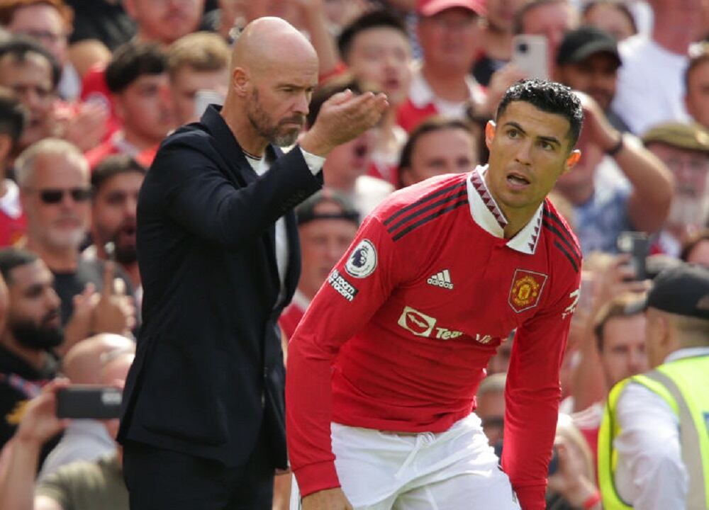 Erik ten Hag y Cristiano Ronaldo (Foto por Ian Hodgson/PA Images via Getty Images)