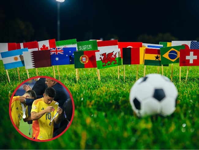 Imagen de referencia selección Colombia y banderas de todo el mundo en campo de juego/ Getty Images
