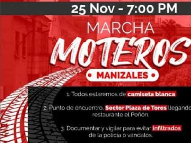Moteros de Manizales se unen a las marchas nacionales