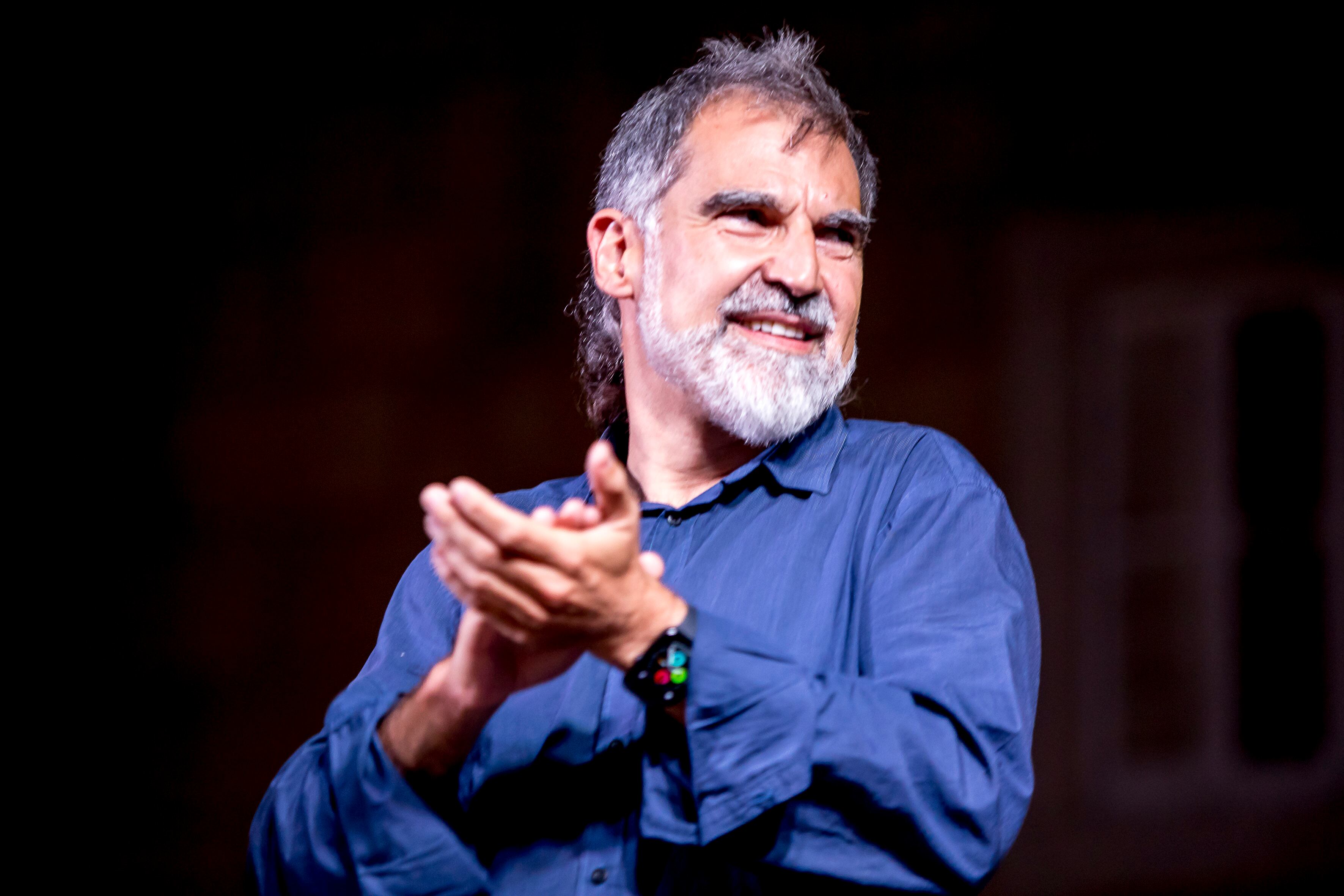 Thousands of people demonstrate in front of the regional government of Catalonia in support of the pro-independence president in exile Carles Puigdemont, detained for a few hours on the Italian island of Sardinia. In Barcelona, Catalonia, Spain on September 24, 2021.  (Photo by Albert Llop/NurPhoto via Getty Images)