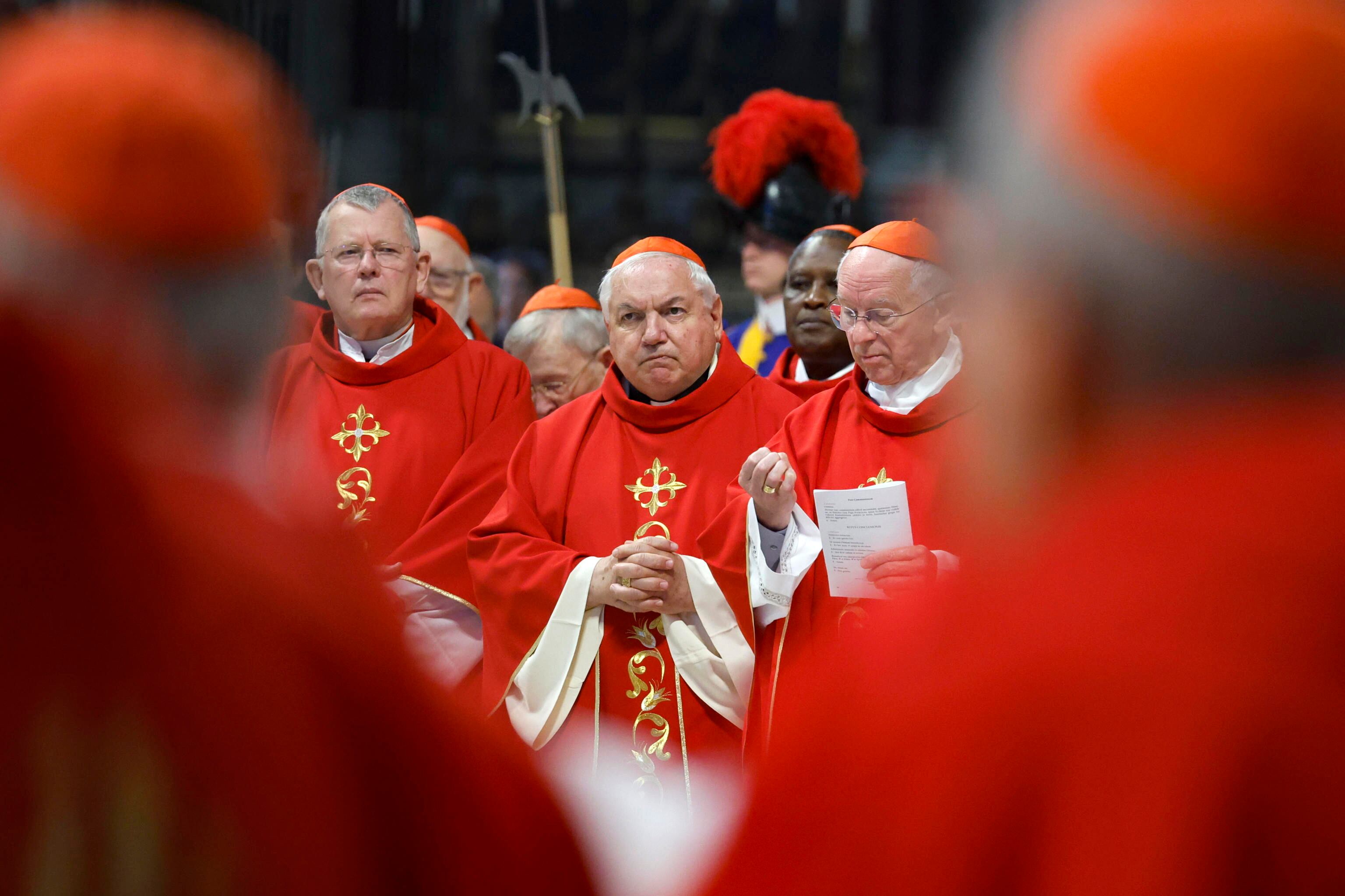 Vatican City (Vatican City State (Holy See)), 30/04/2025.- Cardinal Jean-Marc Aveline (C) attends the Fifth Novemdiale Mass in memory of late Pope Francis in Saint Peter's Basilica, Vatican City, 30 April 2025. Pope Francis passed away on Easter Monday, 21 April 2025, at the age of 88, and was buried in the Papal Basilica of St. Mary Major in Rome on 26 April. (Papa, Cardenal, Roma) EFE/EPA/FABIO FRUSTACI