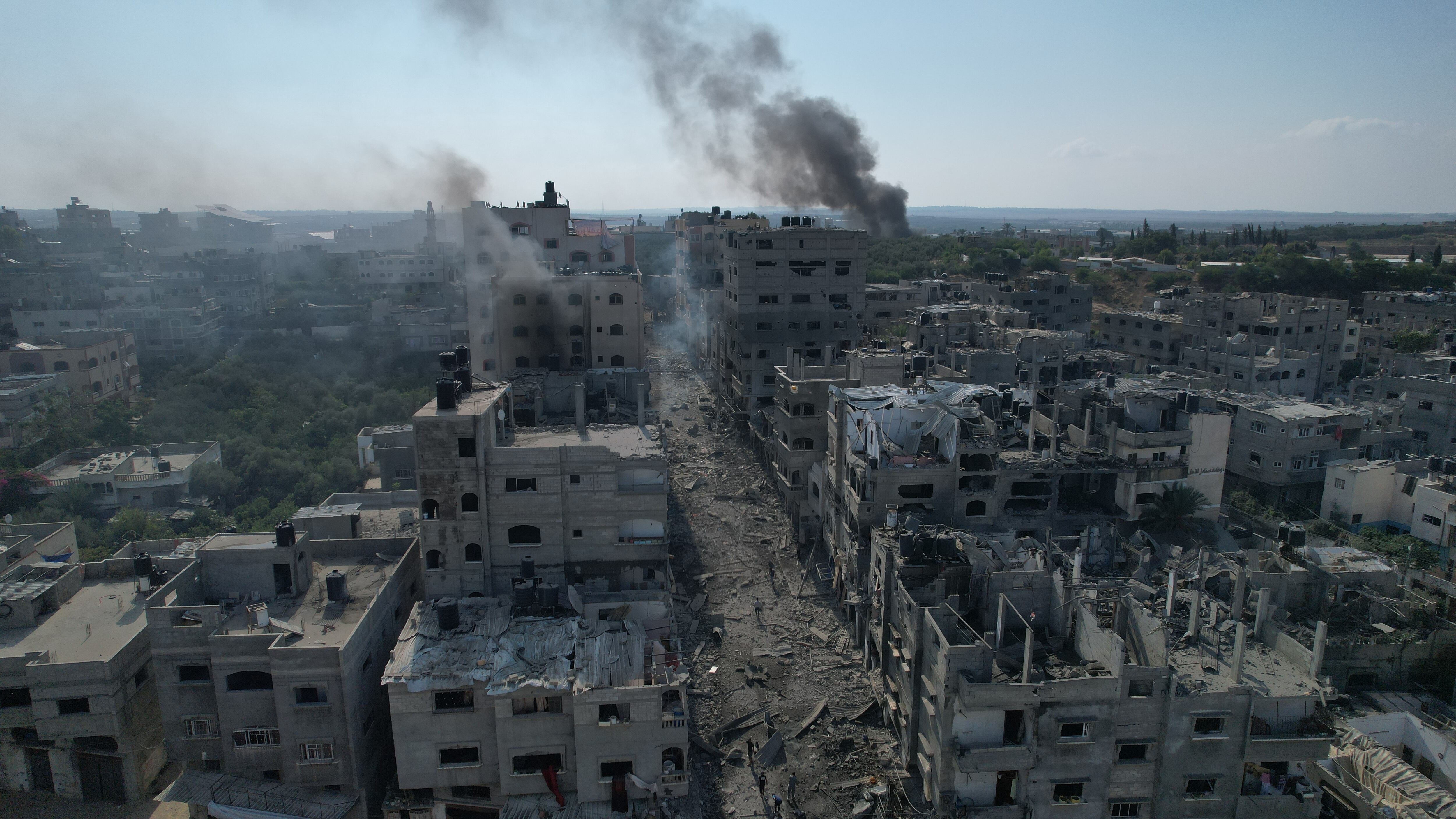 Vista aérea del barrio de Jabalia después de los ataques aéreos israelíes en Gaza, Gaza, el 11 de octubre de 2023. (Foto de Stringer/Anadolu vía Getty Images)