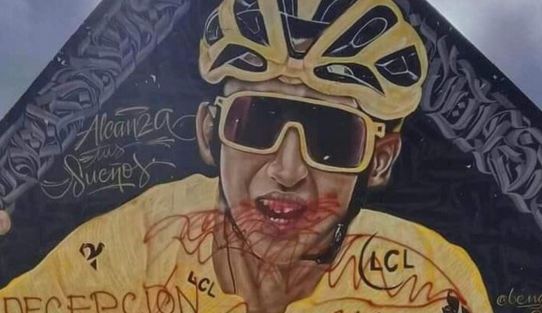 Muro artístico con la imagen del ciclista Egan Bernal fue vandalizado