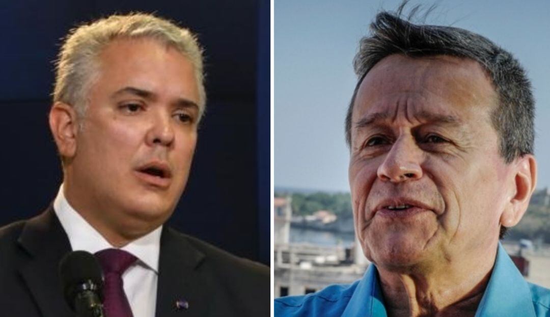 El presidente Iván Duque y Pablo Beltrán, máximo líder del ELN