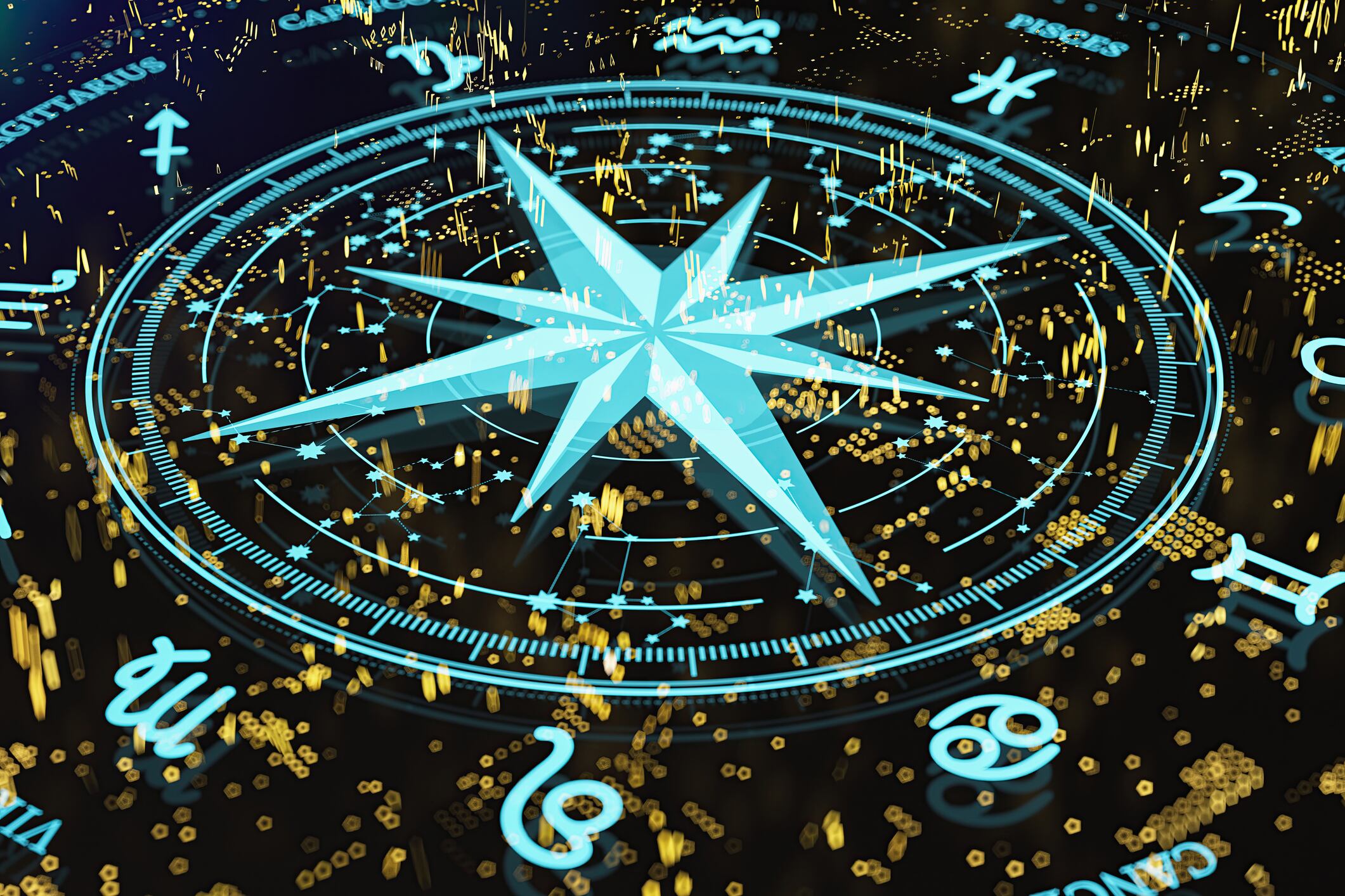 Estrella astrológica en un círculo con todos los signos zodiacales (Getty Images)