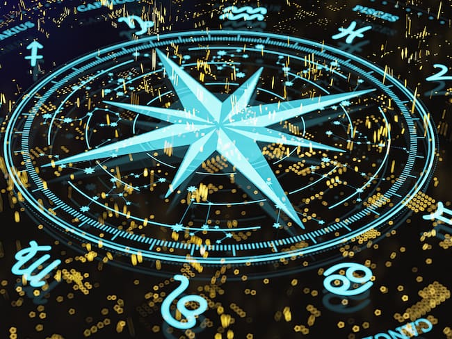 Estrella astrológica en un círculo con todos los signos zodiacales (Getty Images)