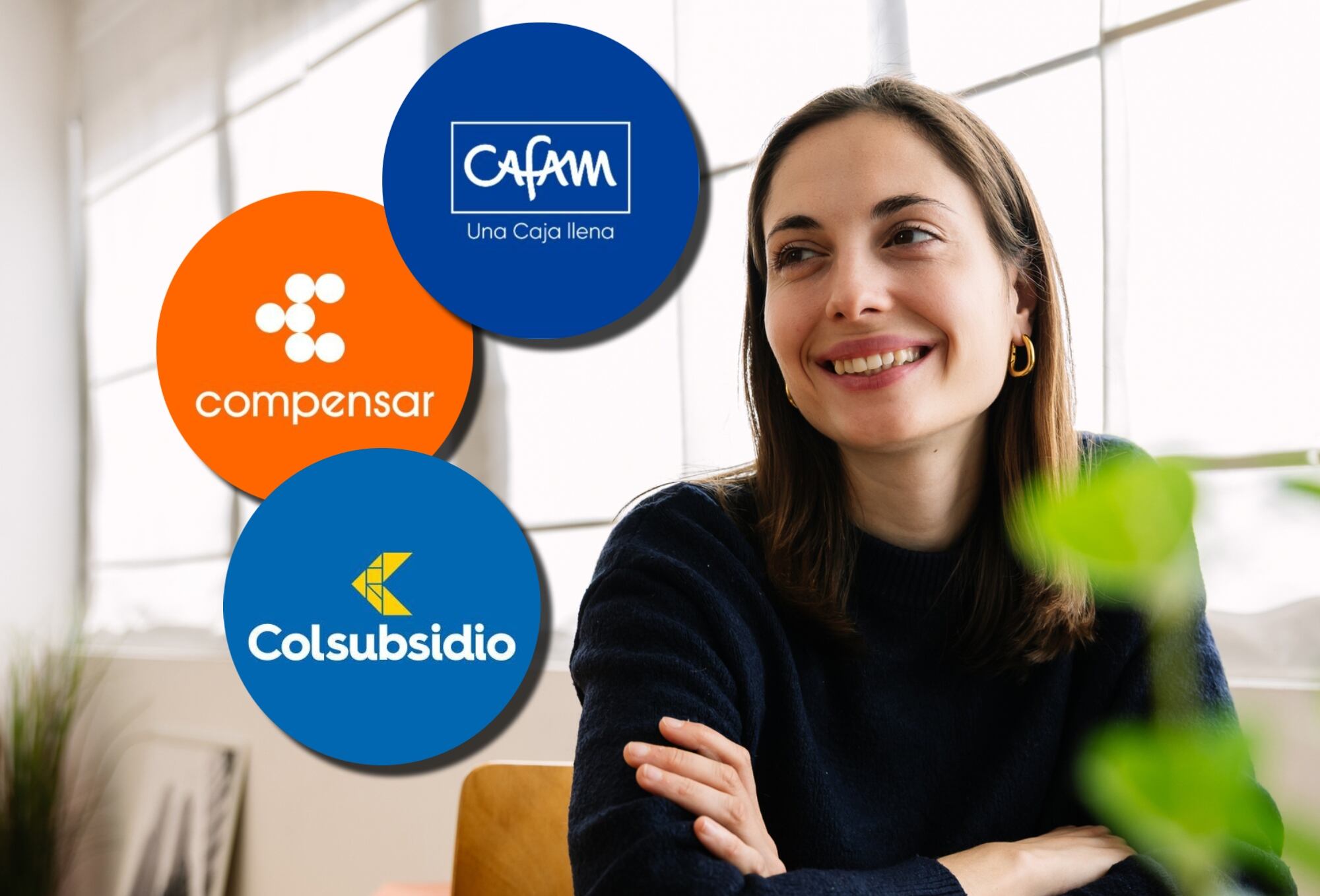 Logos de las cajas de compensación Cafam, Compensar y Colsubsidio. Fotos: Redes sociales / Getty Images