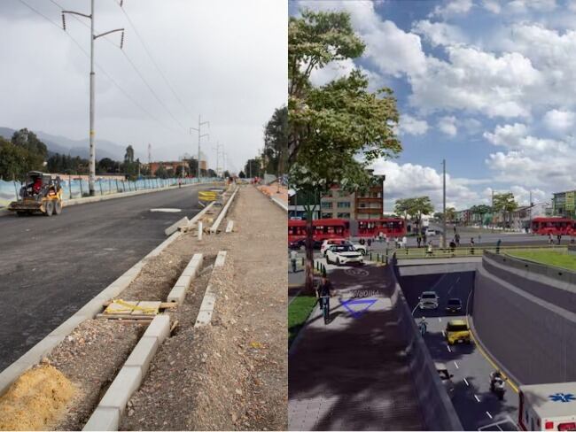 Imagen de las obras en la avenida Laureano Gómez e imagen del intercambiador en la calle 72.