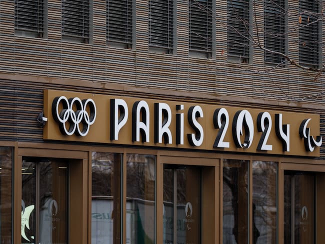 This picture taken on February 8, 2024, shows an entrance to the Pulse building of the headquarters of the Paris 2024 Organising Committee for the Olympic and Paralympic Games, in Saint-Denis, outside Paris. (Photo by Dimitar DILKOFF / AFP)