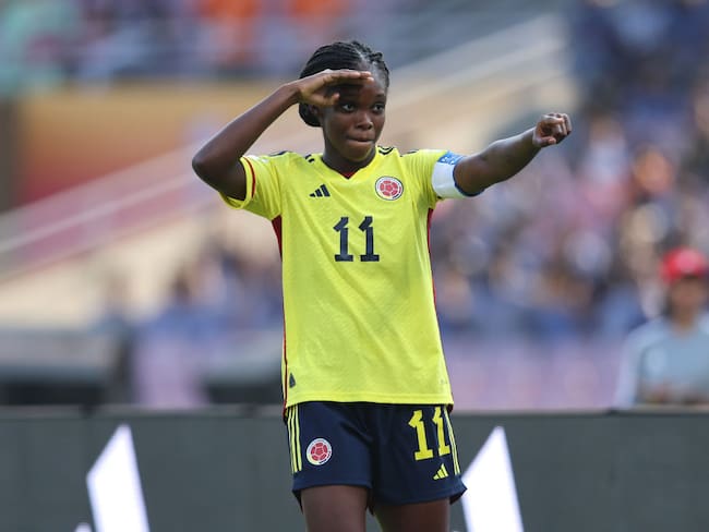 NAVI MUMBAI, INDIA - OCTOBER 15: Linda Caicedo of Colombia celebrates after scoring her teams first goal during the FIFA U-17 Women&#039;s World Cup 2022 Group C match between China and Colombia at DY Patil Stadium on October 15, 2022 in Navi Mumbai, India. (Photo by Joern Pollex - FIFA/FIFA via Getty Images)