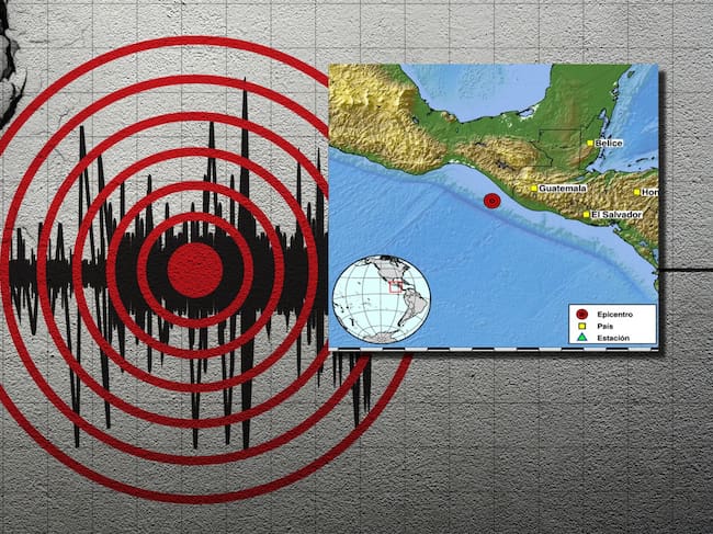 Imagen de referencia de temblor y mapa del lugar del sismo. Fotos: Getty Images / Servicio Geológico Colombiano