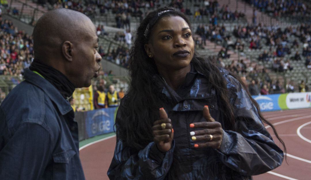 Duany junto a Caterine Ibargüen en la Liga Diamante 2019