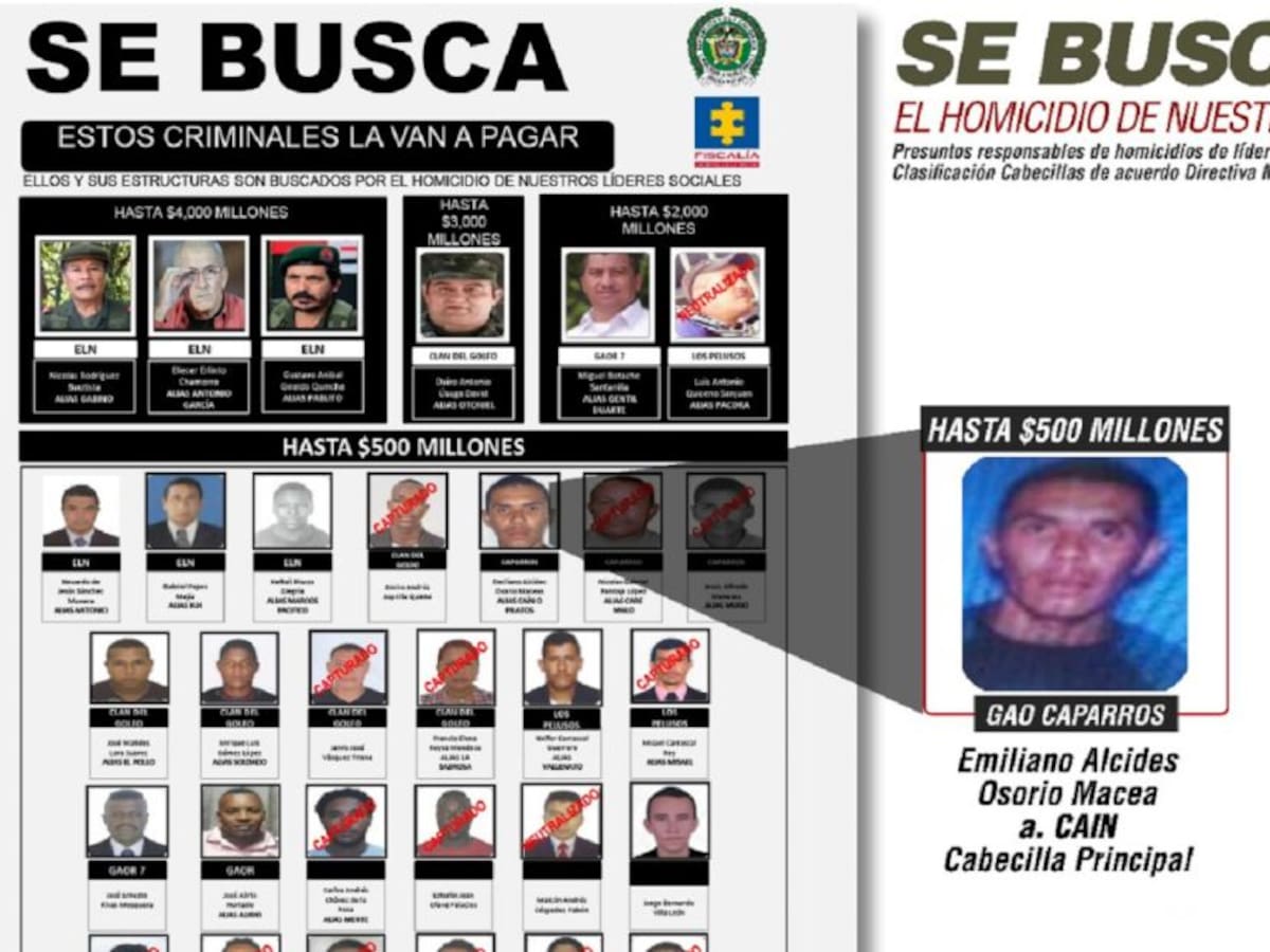 Elevan valor la de recompensa por cabecilla de los Caparros Alias “Cain”