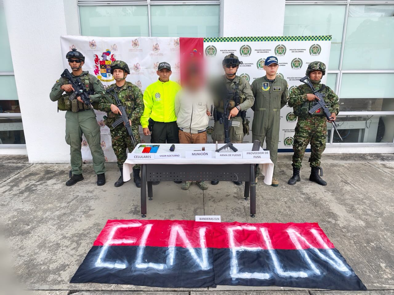 Detenido presunto cabecilla de la red de apoyo al terrorismo de la compañía Juan Carlos Chilhueso Pazzú del ELN. Crédito: Policía Nacinal.