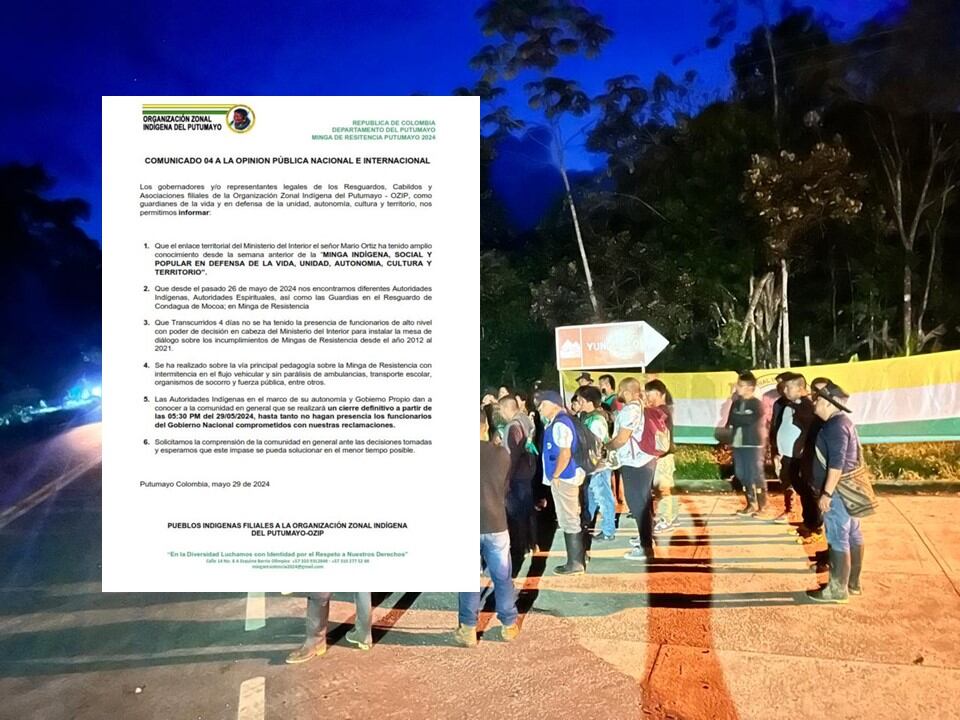 La Minga Indígena inició el pasado domingo en la vía Nacional que comunica al Huila con el Putumayo.