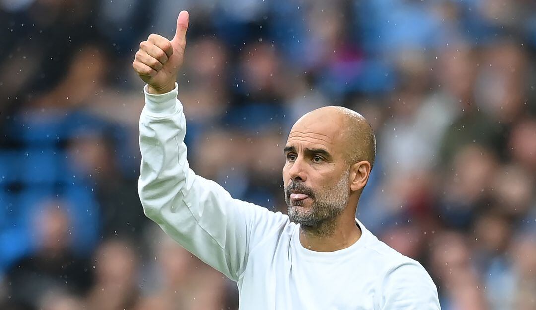 Pep Guardiola en el último partido del Manchester City