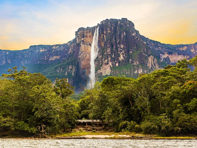Scenic view of world's highest waterfall Angel Fall in Canaima Venezuela