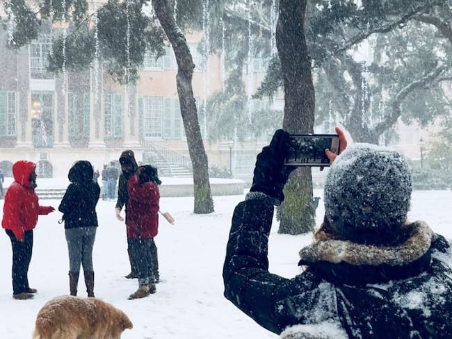 Estudiantes fotografían la estampa inusual en la Universidad de Charleston en Carolina del Sur, Estados Unidos